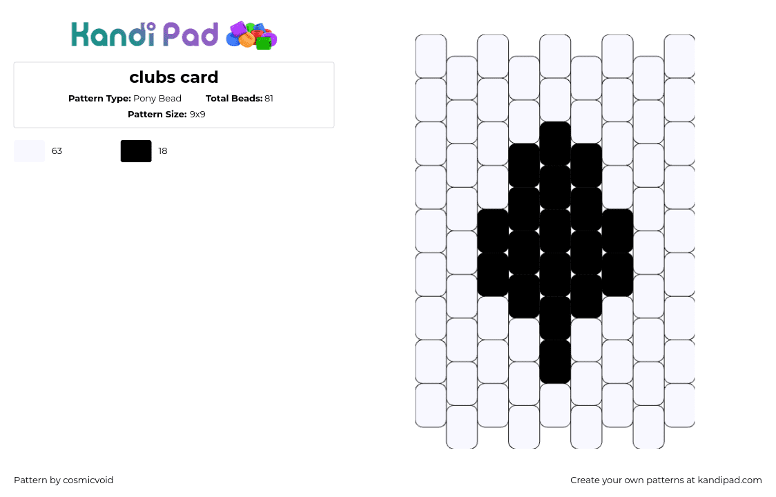 clubs card - Pony Bead Pattern by cosmicvoid on Kandi Pad - card,clubs,gaming,black,white