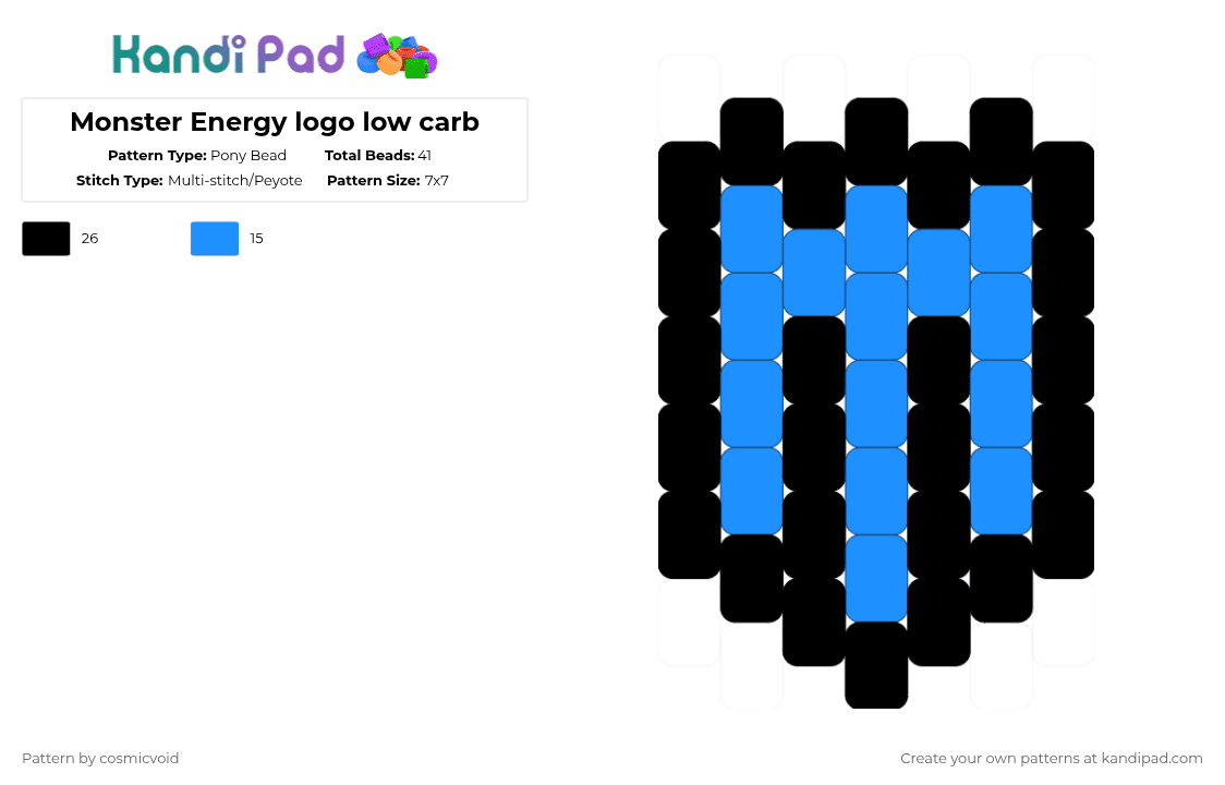 Monster Energy logo low carb - Pony Bead Pattern by cosmicvoid on Kandi Pad - black,light blue