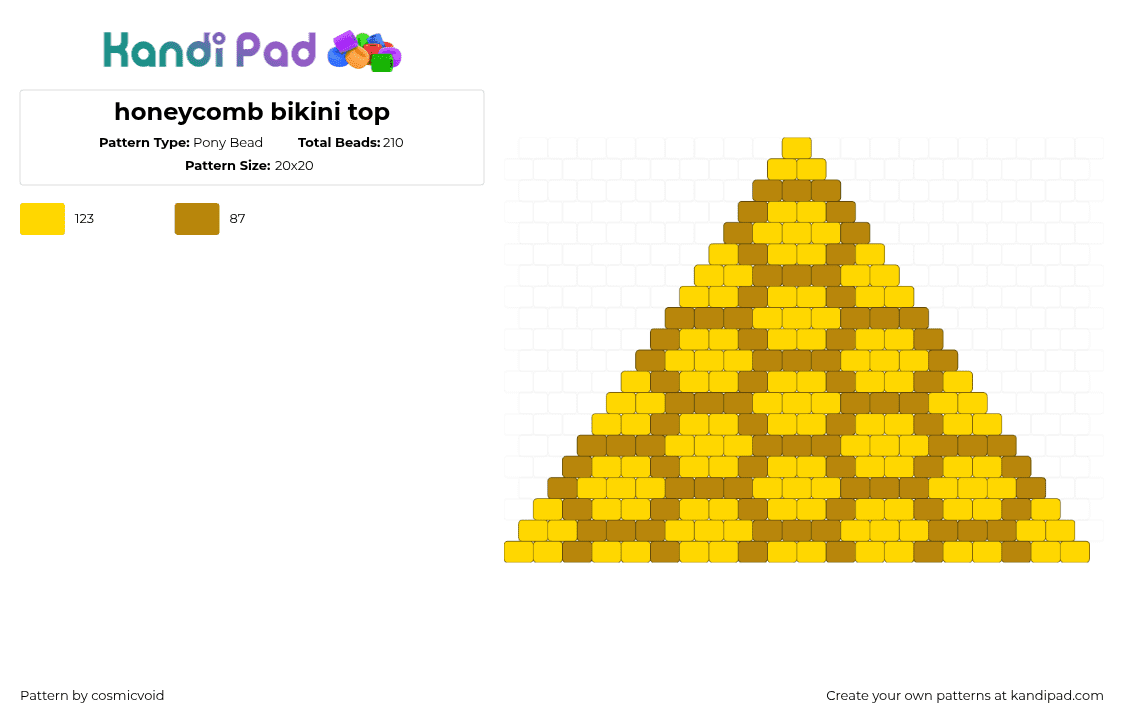 honeycomb bikini top - Pony Bead Pattern by cosmicvoid on Kandi Pad - honeycomb,bikini,bra,geometric,clothing,yellow