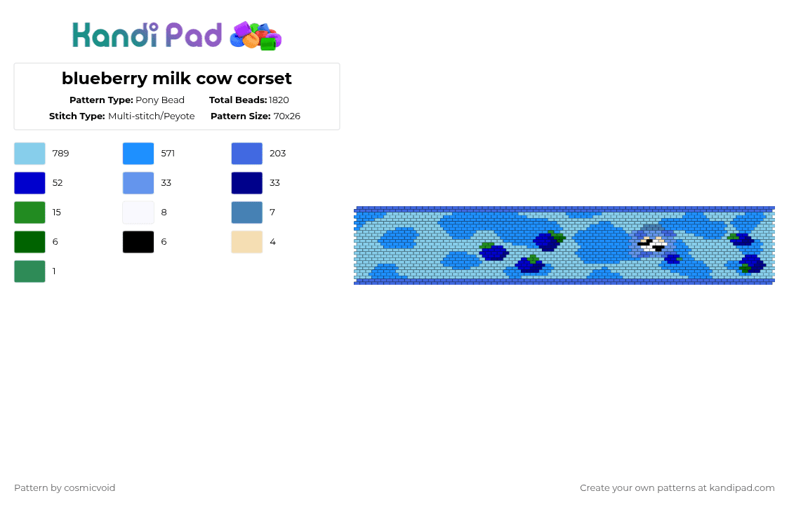 blueberry milk cow corset - Pony Bead Pattern by cosmicvoid on Kandi Pad - light blue