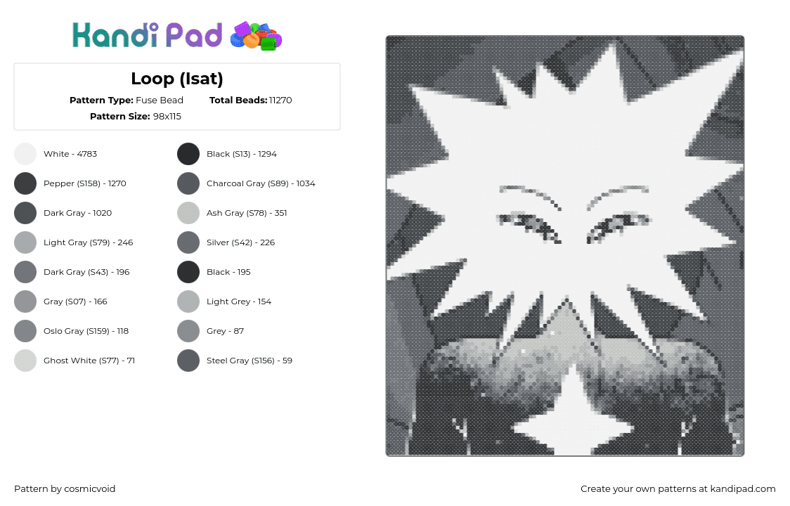 Loop (Isat) - Fuse Bead Pattern by cosmicvoid on Kandi Pad - loop,isat,in stars and time,character,video game,grayscale