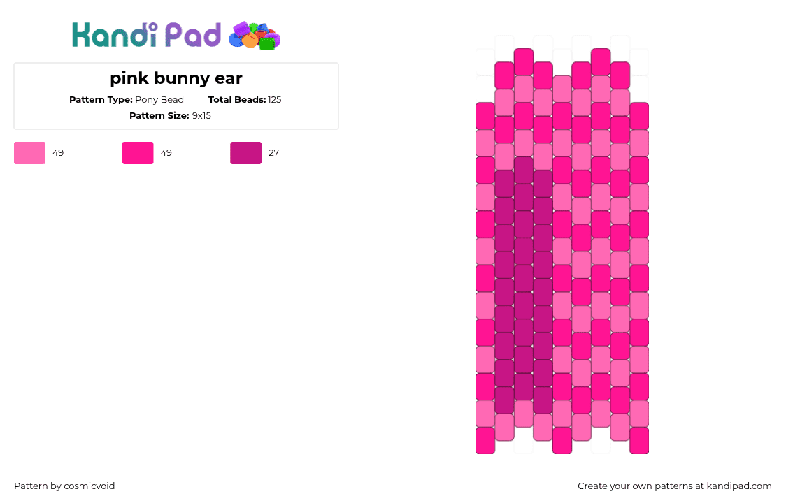 pink bunny ear - Pony Bead Pattern by cosmicvoid on Kandi Pad - pink