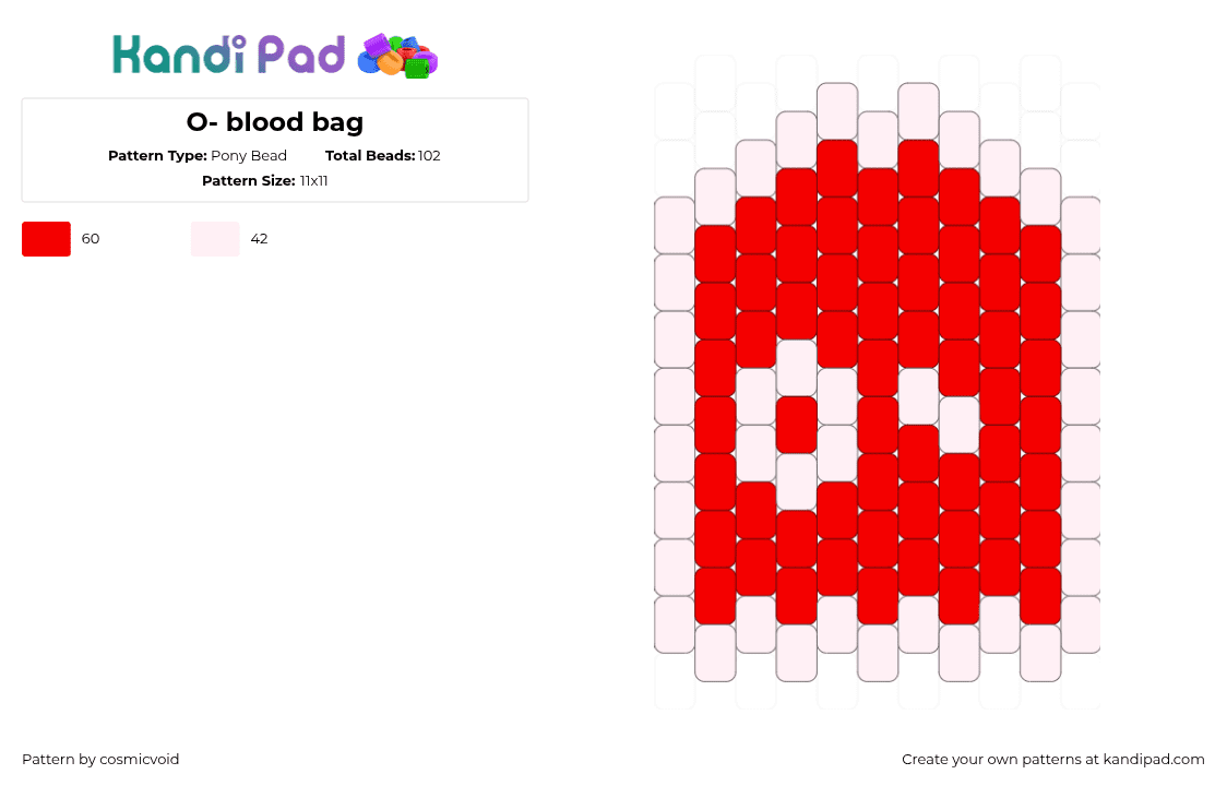 O- blood bag - Pony Bead Pattern by cosmicvoid on Kandi Pad - red,white