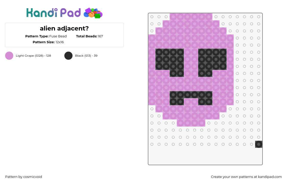 alien adjacent? - Fuse Bead Pattern by cosmicvoid on Kandi Pad - phantom,alien,face,head,simple,purple,black