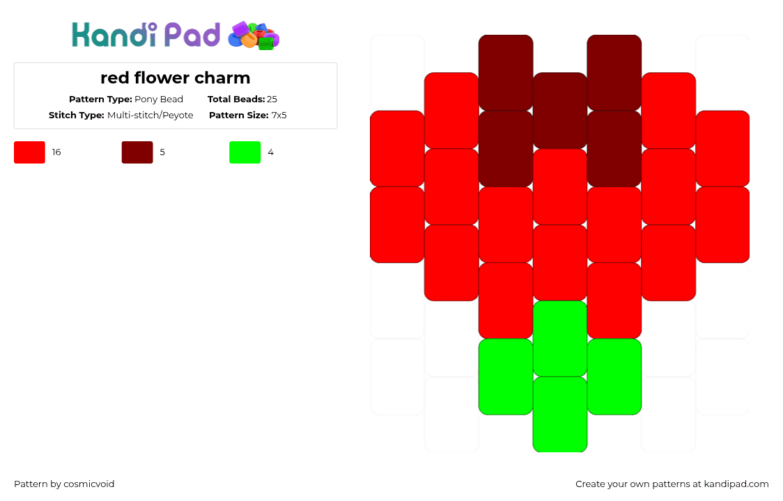 red flower charm - Pony Bead Pattern by cosmicvoid on Kandi Pad - red