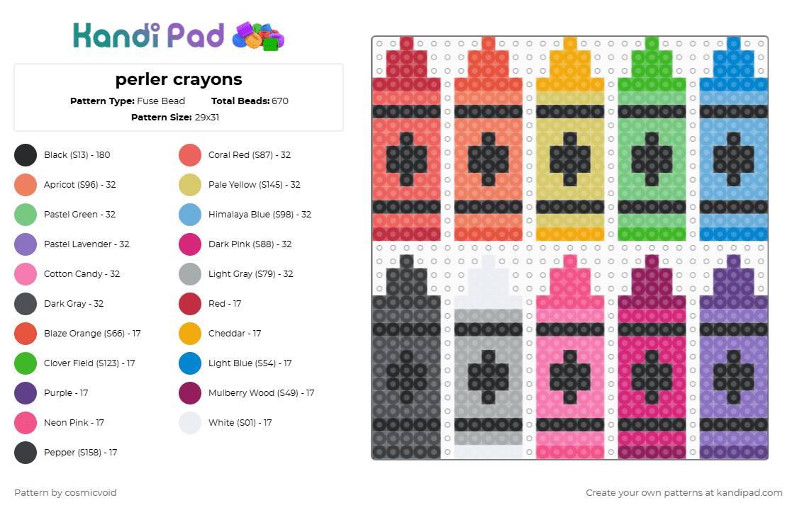 perler crayons - Fuse Bead Pattern by cosmicvoid on Kandi Pad - orange,pink,colorful