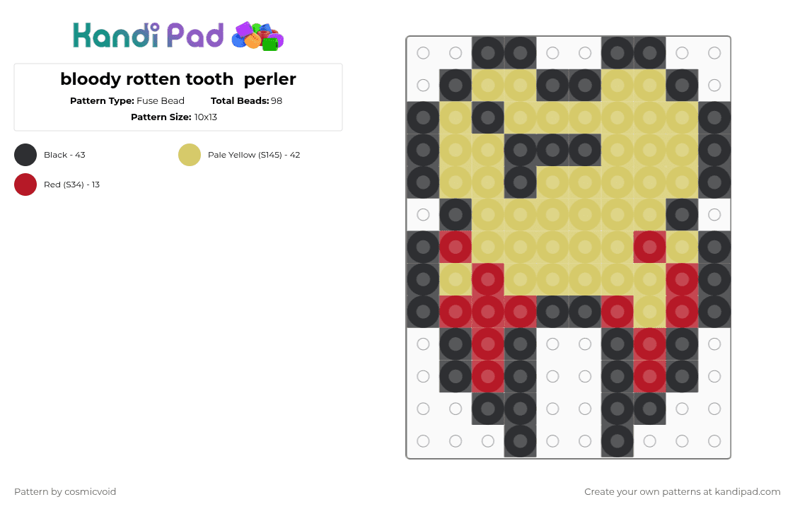 bloody rotten tooth  perler - Fuse Bead Pattern by cosmicvoid on Kandi Pad - yellow