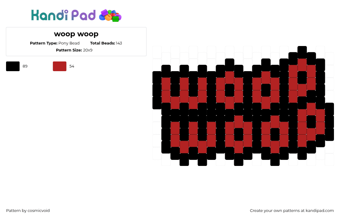 woop woop - Pony Bead Pattern by cosmicvoid on Kandi Pad - woop,text,charm,red,black