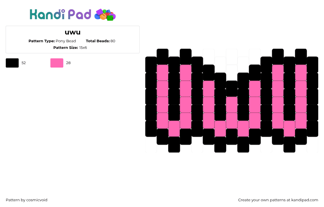 uwu - Pony Bead Pattern by cosmicvoid on Kandi Pad - uwu,owo,kawaii,text,charm,pink,black