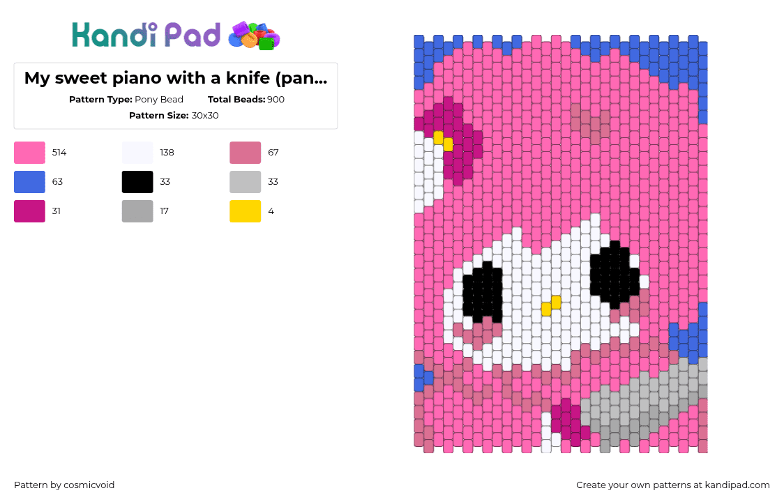 My sweet piano with a knife (panlle) - Pony Bead Pattern by cosmicvoid on Kandi Pad - my sweet piano,sanrio,kawaii,knife,character,panel,pink,white