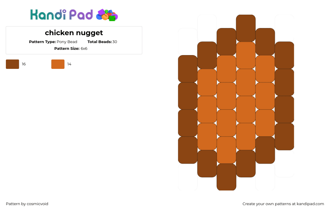 chicken nugget - Pony Bead Pattern by cosmicvoid on Kandi Pad - chicken nugget,food,simple,charm,brown,tan