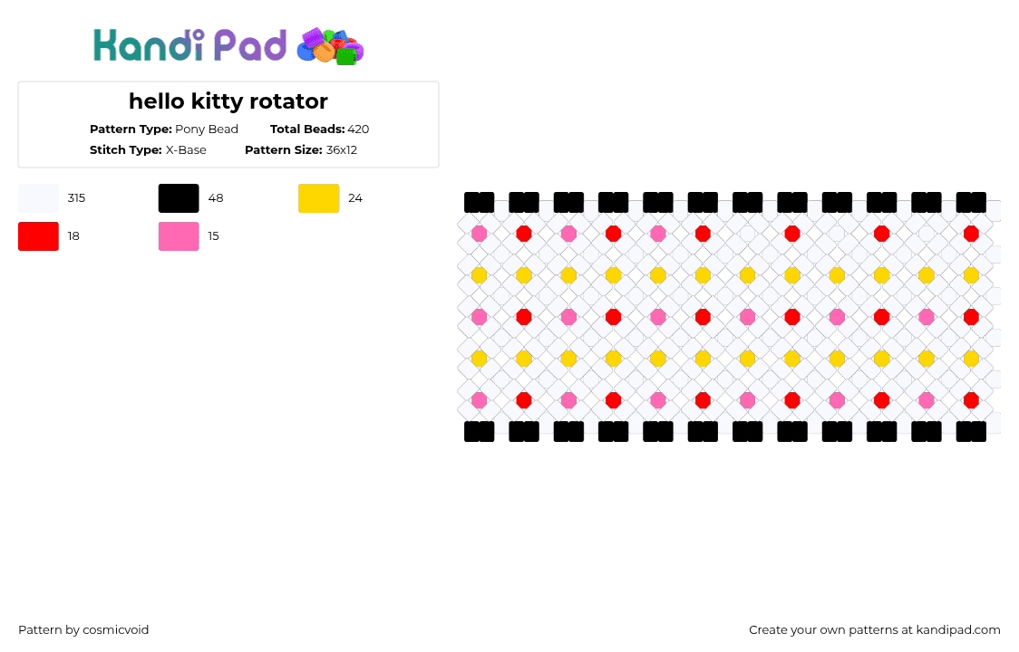 hello kitty rotator - Pony Bead Pattern by cosmicvoid on Kandi Pad - white,yellow