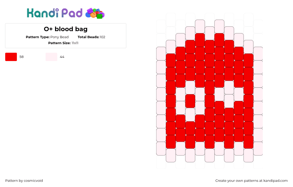 O+ blood bag - Pony Bead Pattern by cosmicvoid on Kandi Pad - red,white