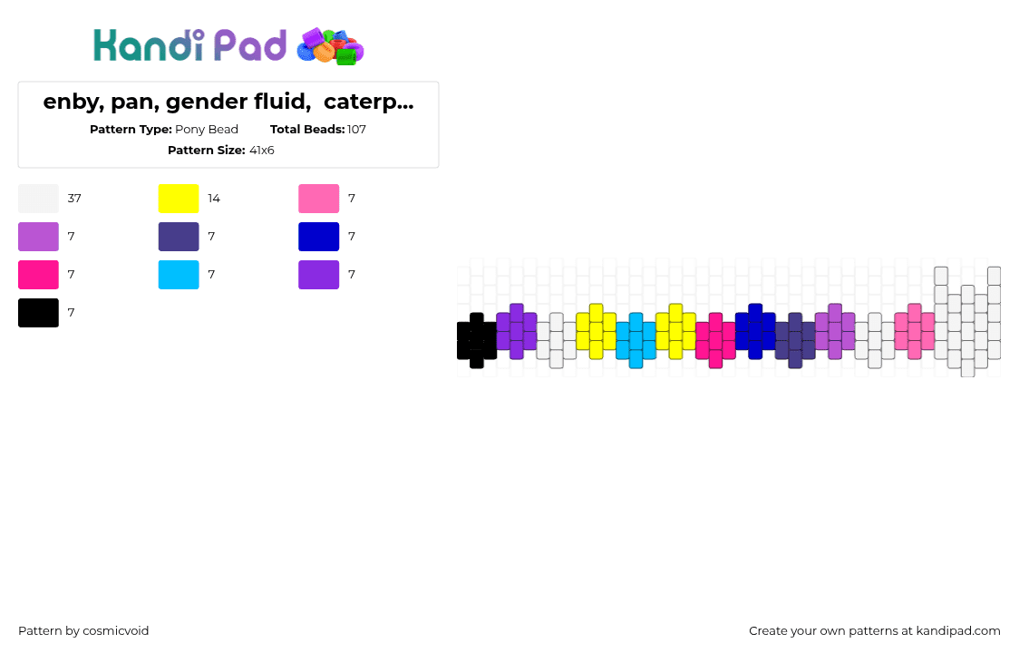 enby, pan, gender fluid,  caterpillar - Pony Bead Pattern by cosmicvoid on Kandi Pad - 