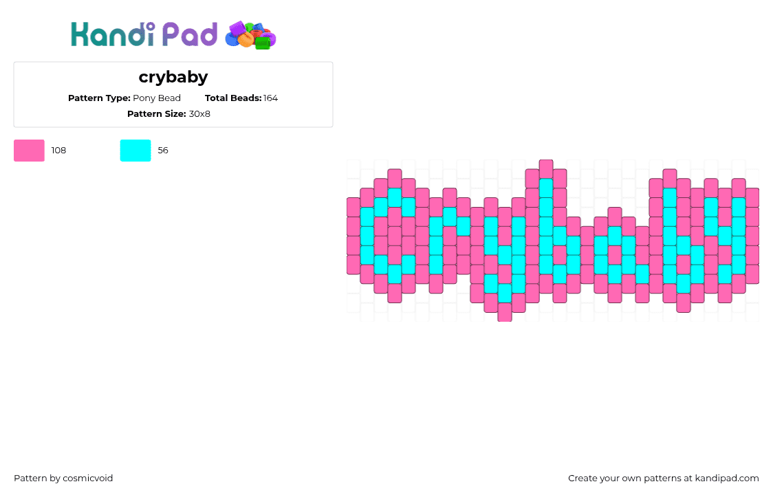 crybaby - Pony Bead Pattern by cosmicvoid on Kandi Pad - crybaby,text,cotton candy,charm,light blue,pink