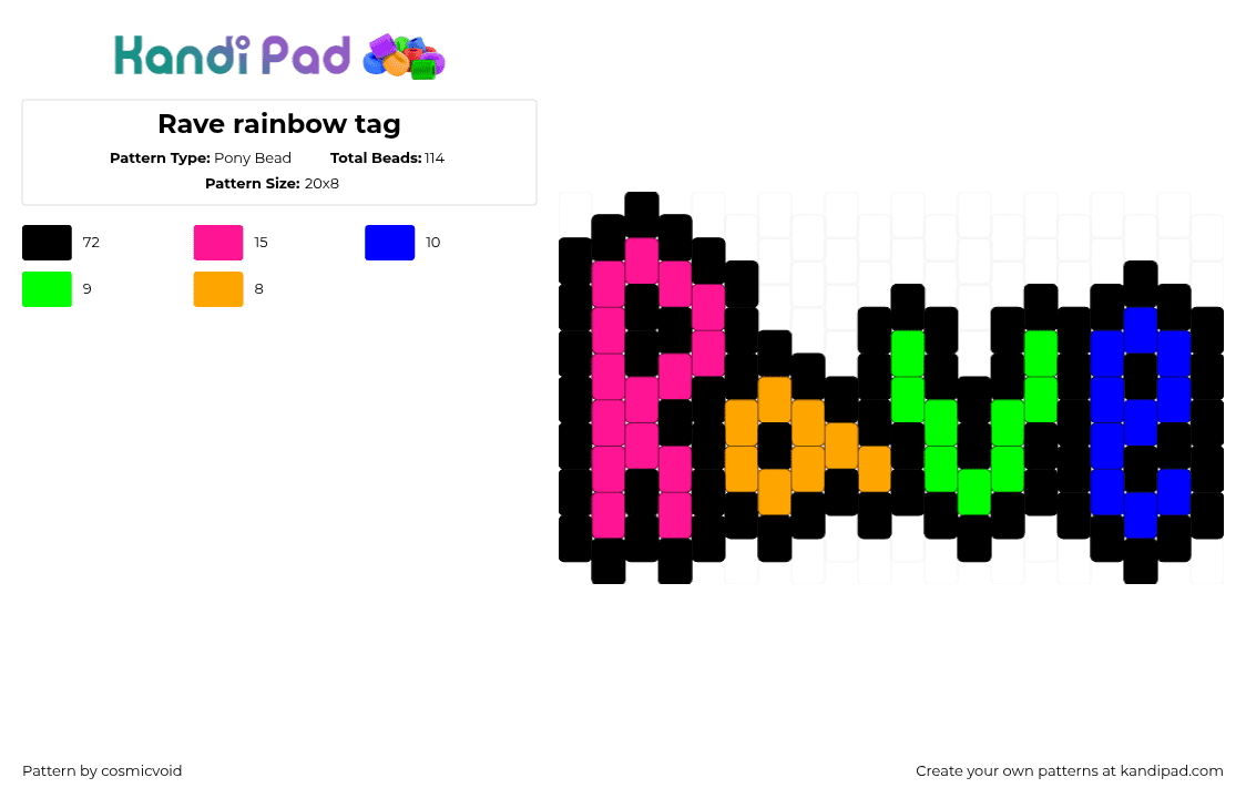 Rave rainbow tag - Pony Bead Pattern by cosmicvoid on Kandi Pad - black, pink, purple