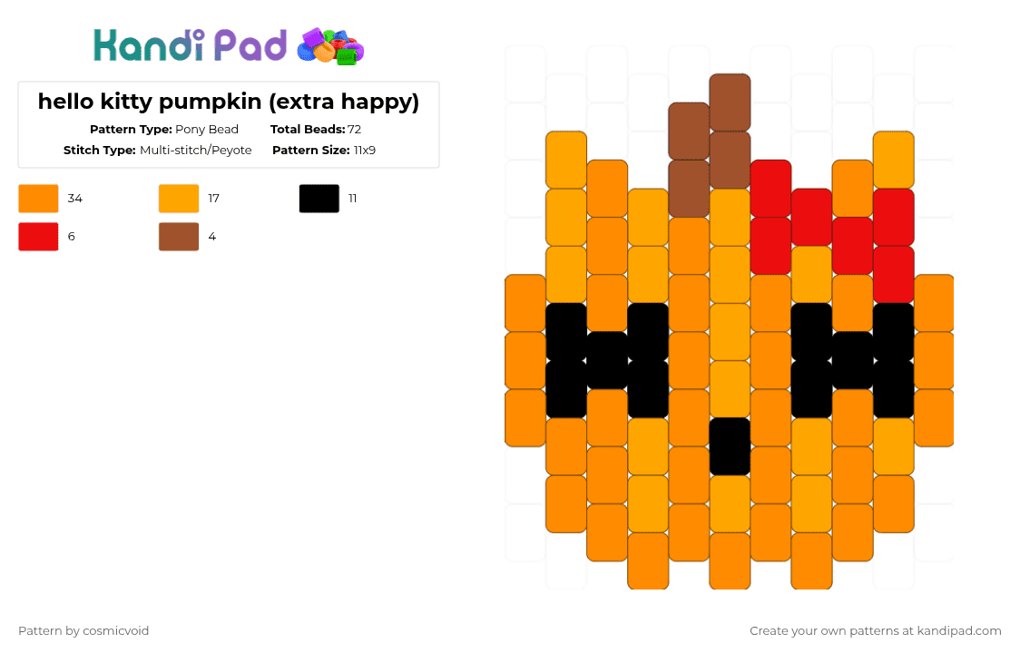 hello kitty pumpkin (extra happy) - Pony Bead Pattern by cosmicvoid on Kandi Pad - orange