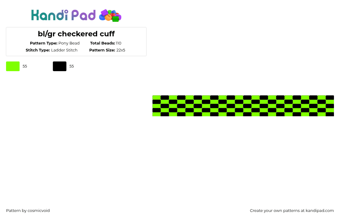 bl/gr checkered cuff - Pony Bead Pattern by cosmicvoid on Kandi Pad - green,black