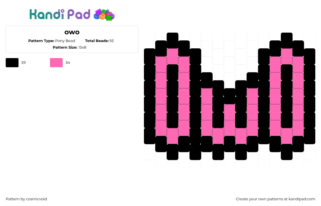 owo - Pony Bead Pattern by cosmicvoid on Kandi Pad - owo,uwu,kawaii,text,charm,pink,black