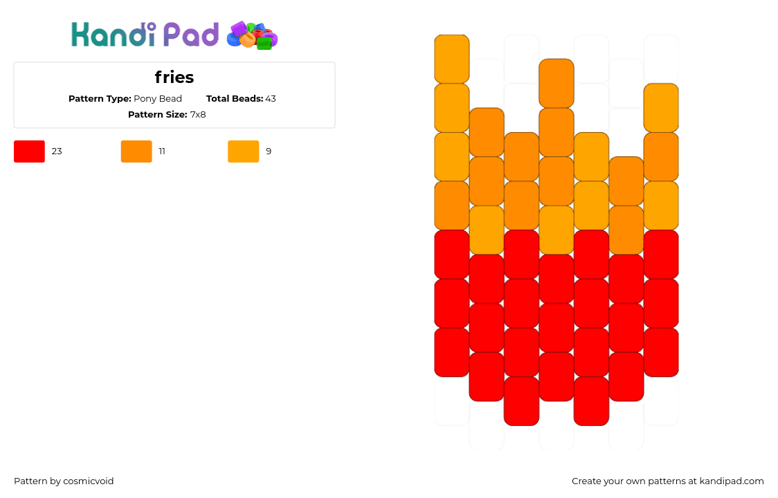 fries - Pony Bead Pattern by cosmicvoid on Kandi Pad - french fries,mcdonalds,food,charm,red,orange