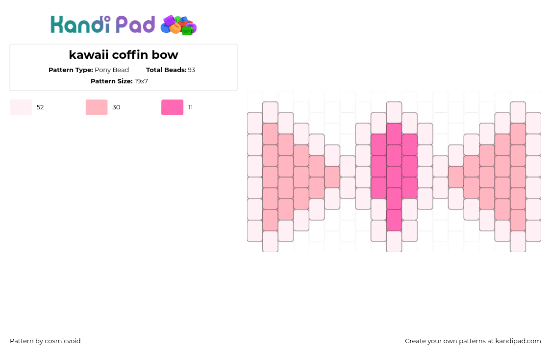 kawaii coffin bow - Pony Bead Pattern by cosmicvoid on Kandi Pad - pink,white