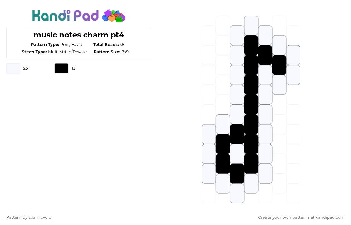 music notes charm pt4 - Pony Bead Pattern by cosmicvoid on Kandi Pad - 8th note,music,charm,black,white,cotdmelody