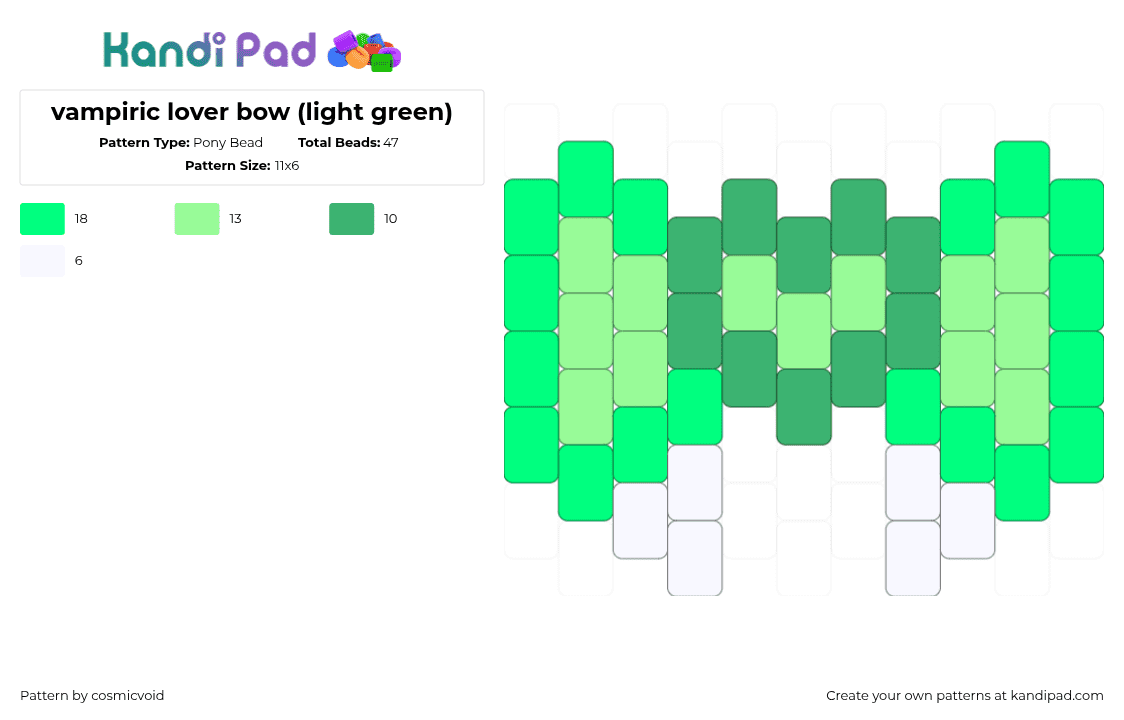 vampiric lover bow (light green) - Pony Bead Pattern by cosmicvoid on Kandi Pad - teal