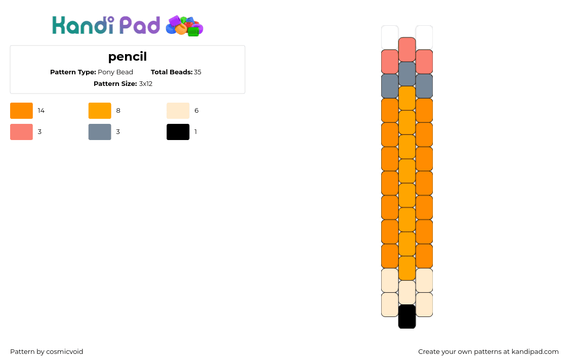 pencil - Pony Bead Pattern by cosmicvoid on Kandi Pad - pencil,school,charm,orange