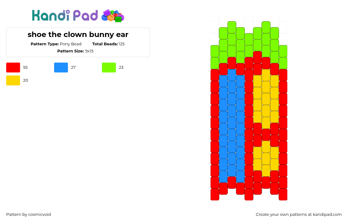 shoe the clown bunny ear - Pony Bead Pattern by cosmicvoid on Kandi Pad - red