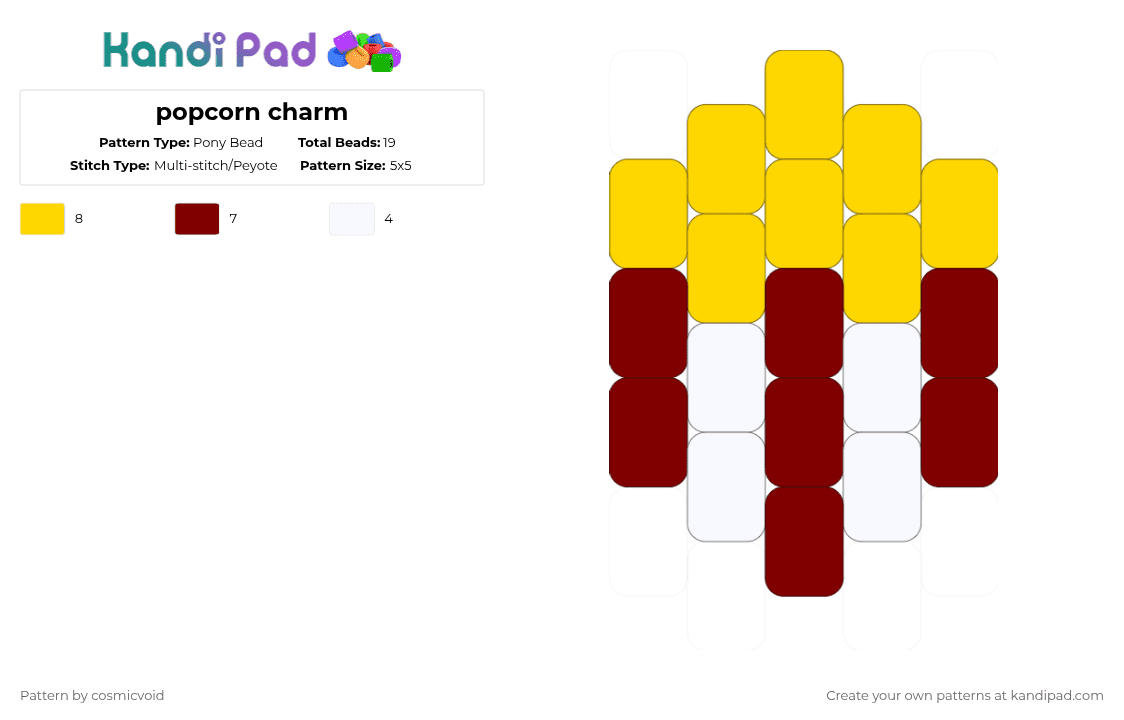 popcorn charm - Pony Bead Pattern by cosmicvoid on Kandi Pad - brown,yellow