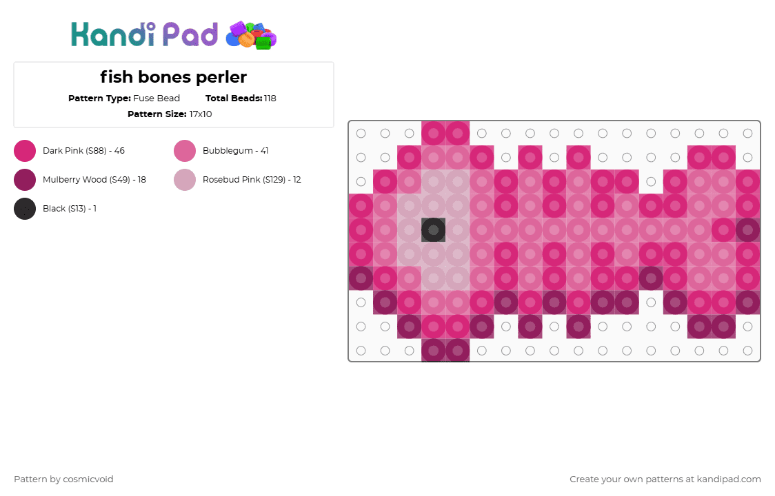fish bones perler - Fuse Bead Pattern by cosmicvoid on Kandi Pad - pink