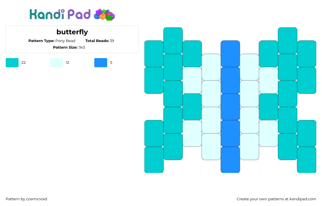 butterfly - Pony Bead Pattern by cosmicvoid on Kandi Pad - butterfly,insect,winged,moth,simple,charm,teal