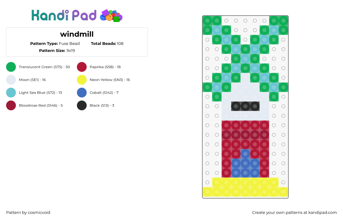 windmill - Fuse Bead Pattern by cosmicvoid on Kandi Pad - windmill,building,charm,simple,teal,green,red