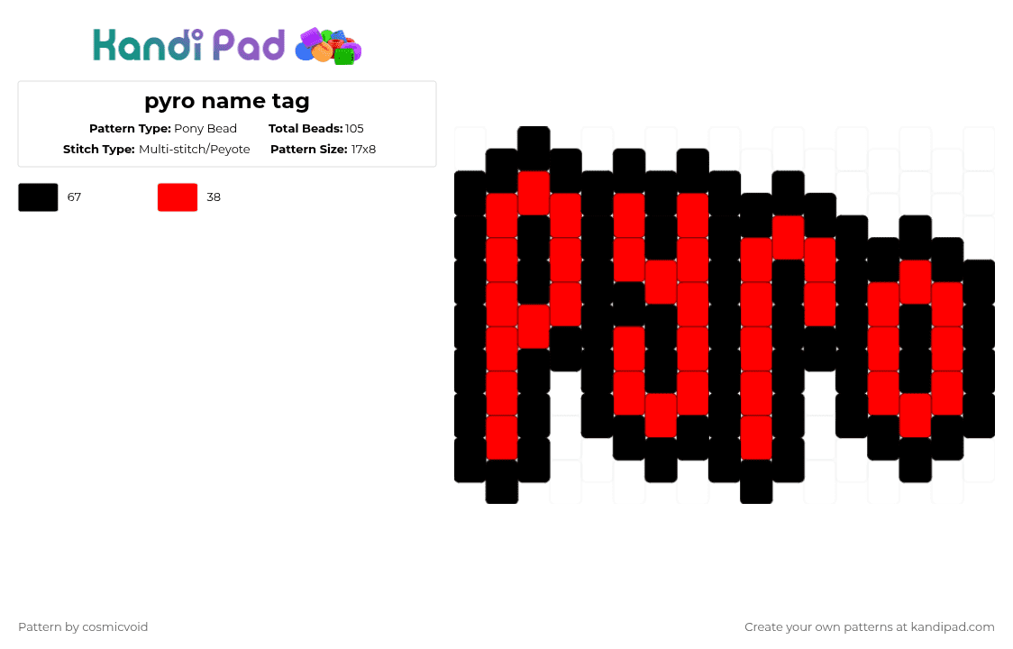 Pyro name tag Pony Bead Pattern - Kandi Pad | Kandi Patterns, Fuse Bead ...