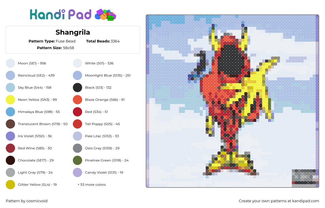 Shangrila - Fuse Bead Pattern by cosmicvoid on Kandi Pad - shangrila,icp,insane clown posse,album,rap,music,red,yellow