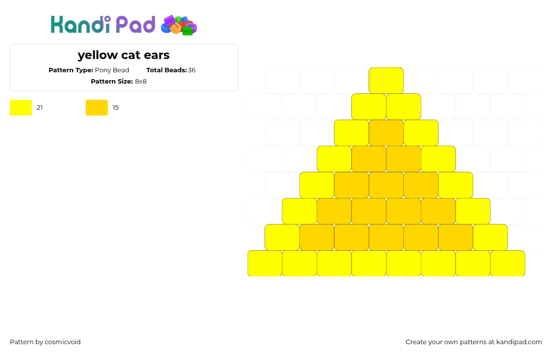 yellow cat ears - Pony Bead Pattern by cosmicvoid on Kandi Pad - yellow