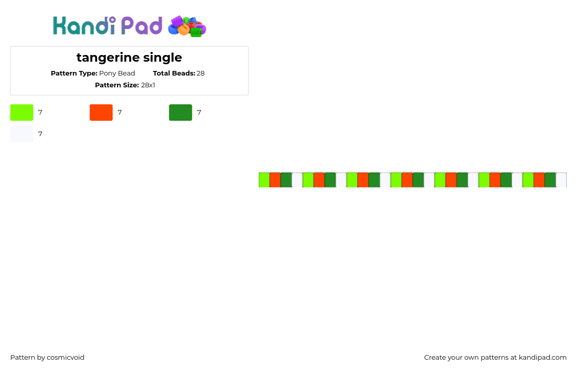 tangerine single - Pony Bead Pattern by cosmicvoid on Kandi Pad - tangerine,sakuras toy box,single,bracelet,green,orange