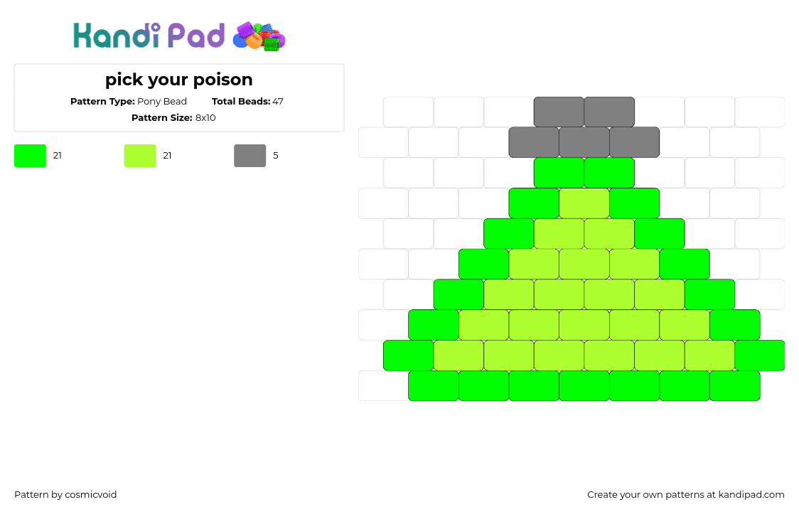 pick your poison - Pony Bead Pattern by cosmicvoid on Kandi Pad - poison,potion,bottle,neon,charm,simple,jar,green