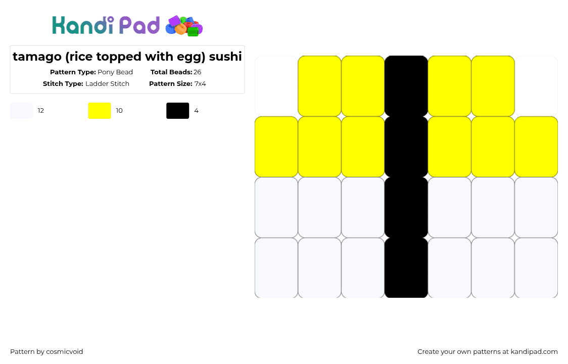 tamago (rice topped with egg) sushi - Pony Bead Pattern by cosmicvoid on Kandi Pad - yellow,white