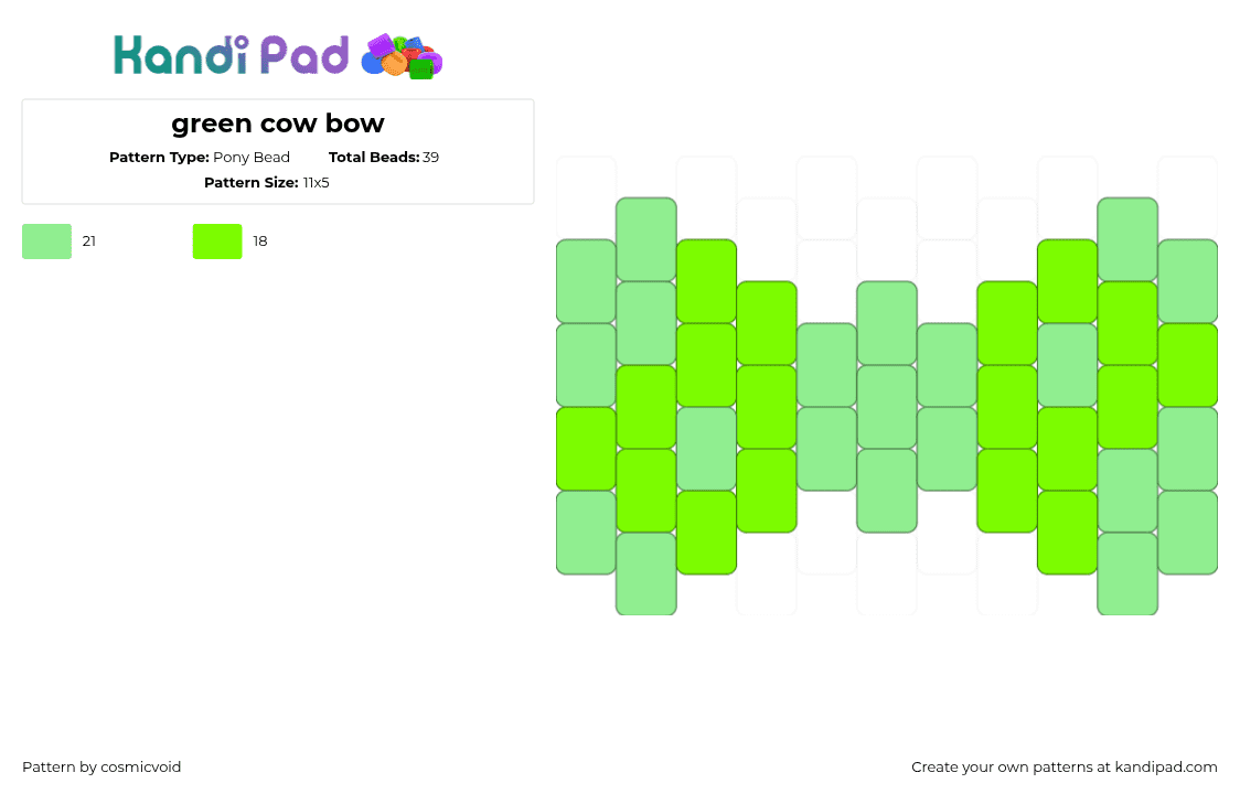 green cow bow - Pony Bead Pattern by cosmicvoid on Kandi Pad - teal,green