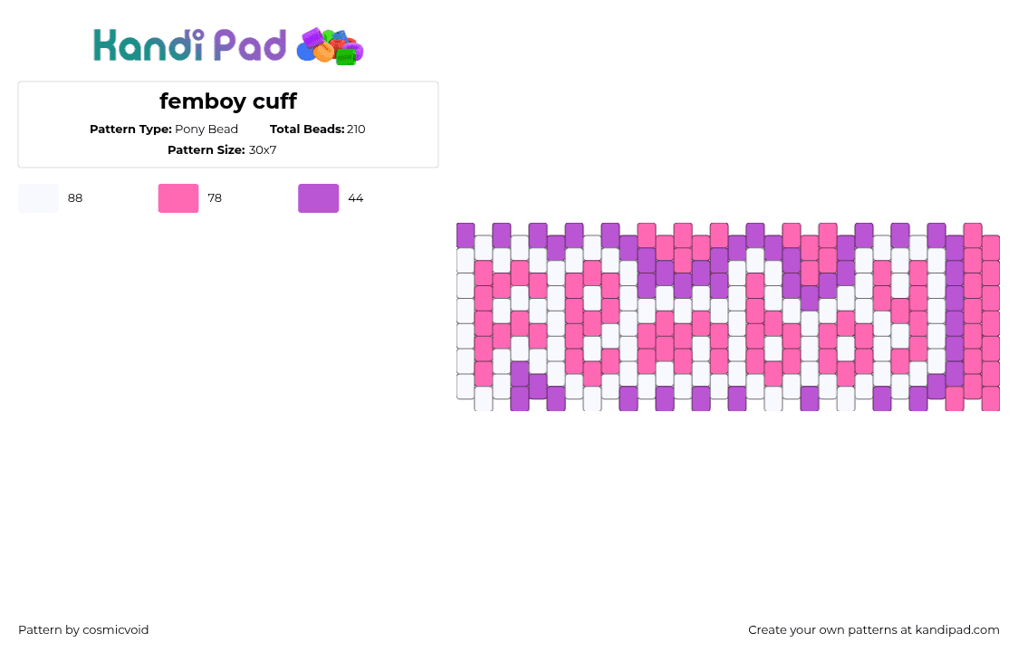 femboy cuff - Pony Bead Pattern by cosmicvoid on Kandi Pad - femboy,pride,text,cuff,pink,purple