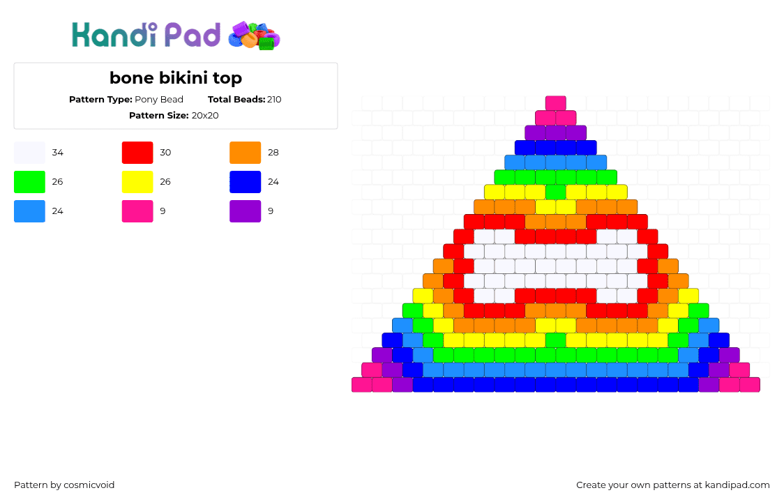 bone bikini top - Pony Bead Pattern by cosmicvoid on Kandi Pad - bone,bikini,bra,heatmap,clothing,colorful