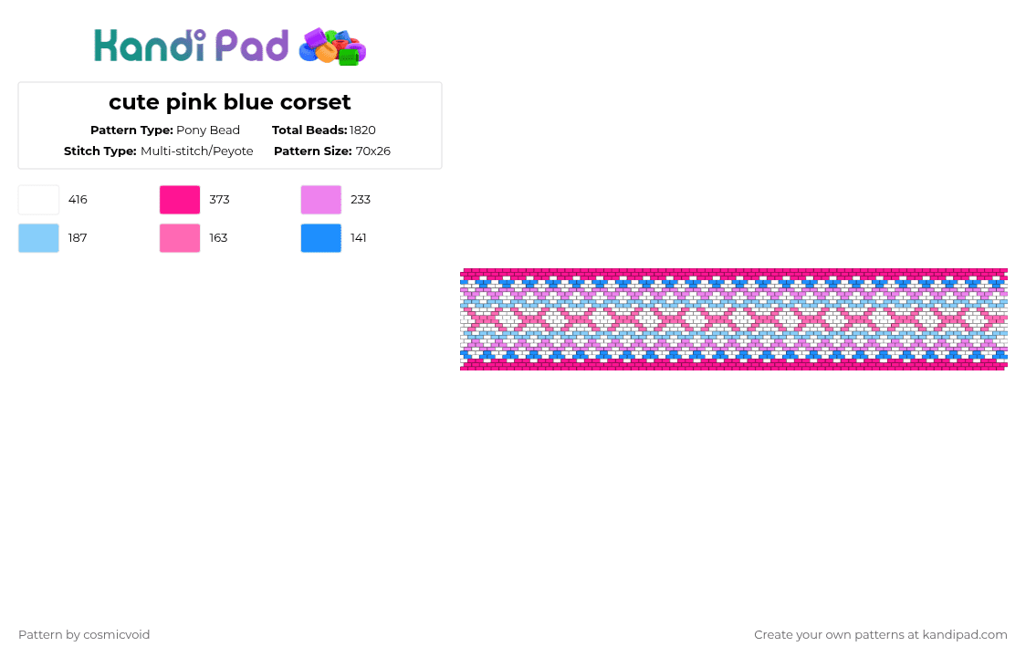cute pink blue corset - Pony Bead Pattern by cosmicvoid on Kandi Pad - pink,light blue