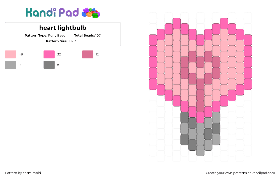 heart lightbulb - Pony Bead Pattern by cosmicvoid on Kandi Pad - light,heart,charm,pink