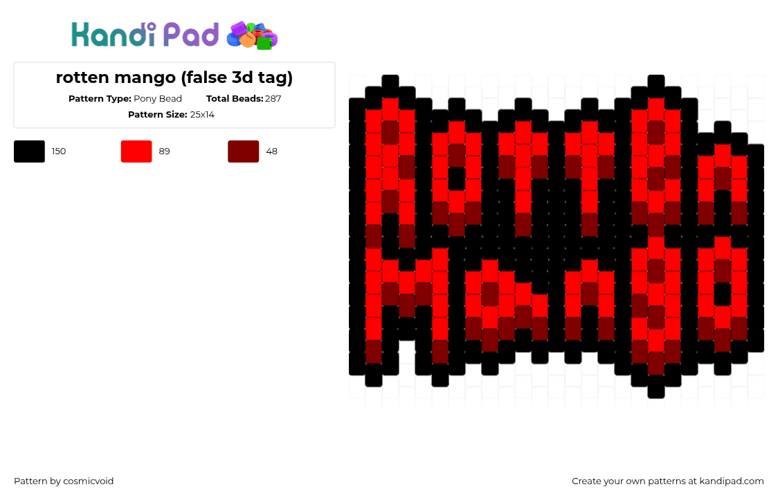 rotten mango (false 3d tag) - Pony Bead Pattern by cosmicvoid on Kandi Pad - red,brown