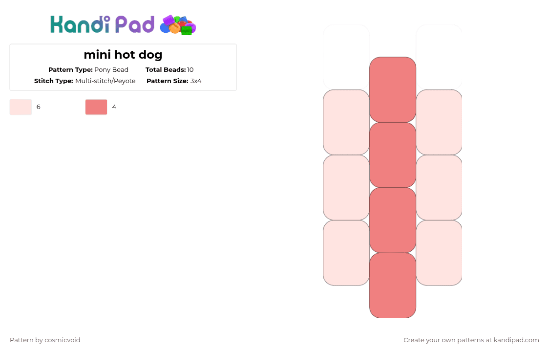 mini hot dog - Pony Bead Pattern by cosmicvoid on Kandi Pad - white,red