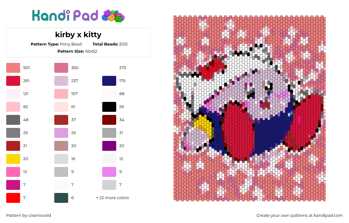 kirby x kitty - Pony Bead Pattern by cosmicvoid on Kandi Pad - 