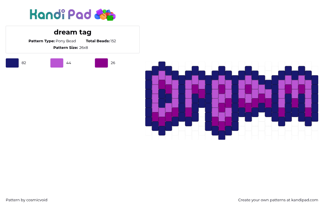dream tag - Pony Bead Pattern by cosmicvoid on Kandi Pad - pink,purple