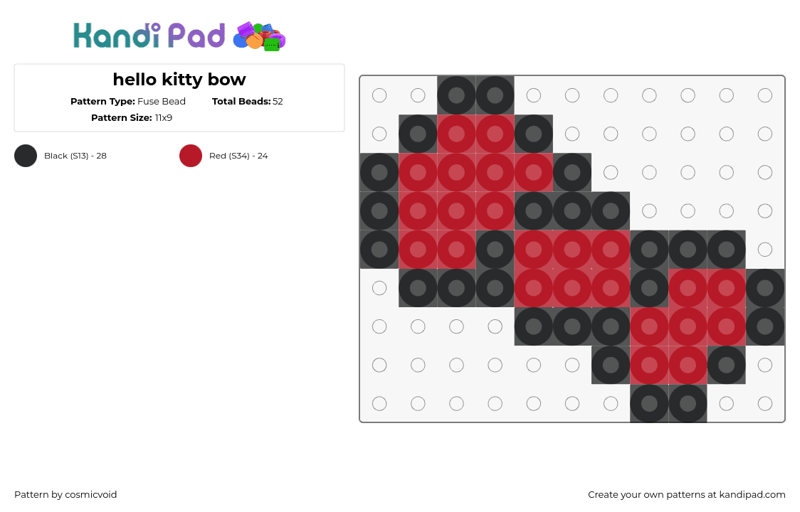hello kitty bow - Fuse Bead Pattern by cosmicvoid on Kandi Pad - bow,hello kitty,sanrio,charm,simple,red