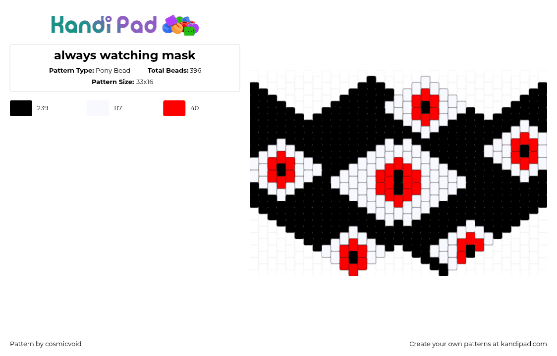 always watching mask - Pony Bead Pattern by cosmicvoid on Kandi Pad - white